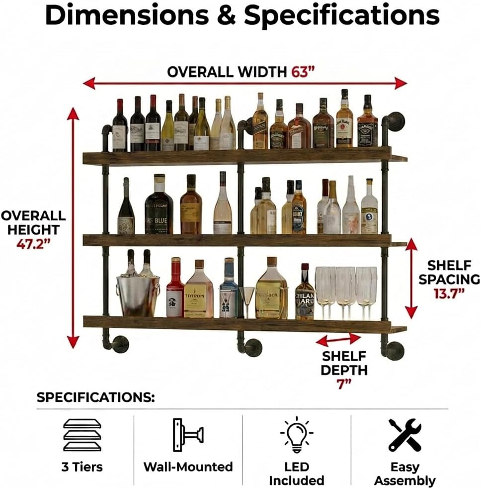 Duvara Monte LED Işıklı Üç Kat - Home Bar Shelf incelemesi ve fiyatı